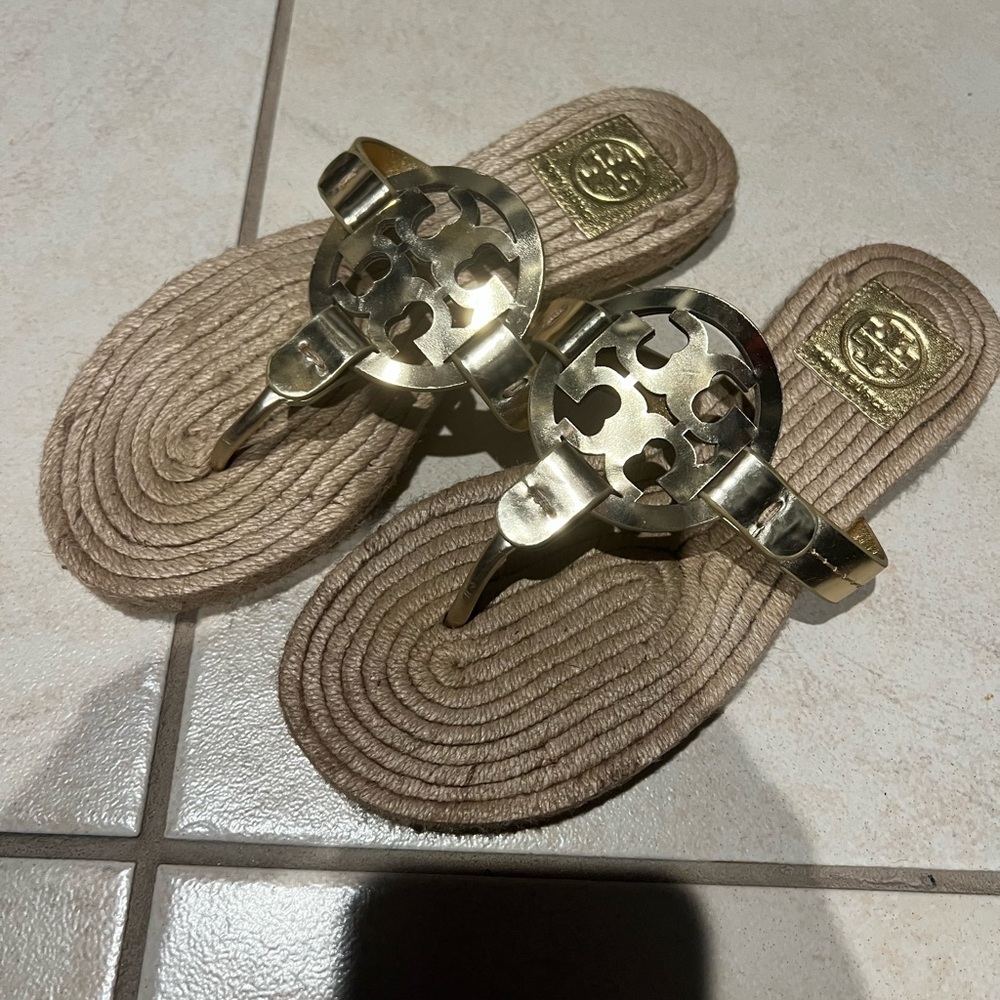 Tory Burch Gold and Tan Sandals